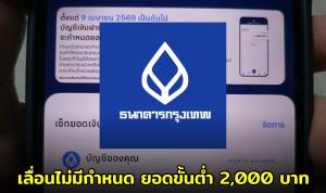 ธนาคารกรุงเทพเลื่อนเกณฑ์เงินขั้นต่ำ 2,000 บาท ไม่มีกำหนด หลังลูกค้ากังวลกระทบการใช้งาน