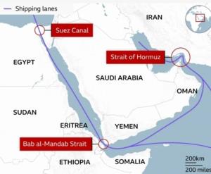 เส้นทางที่ผ่านช่องแคบฮอร์มุซ ช่องแคบ