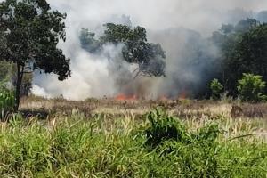 เร่งฉีดน้ำสกัดเพลิงลุกไหม้ที่ดินรกร้างเอกชนกว่า 100 ไร่ ป้องกันลุกลามถึงบ้านเรือนประชาชนและโรงแรม