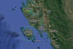 ที่ตั้งเมืองเจ้าก์ผิ่ว และเกาะมานอ่อง ในรัฐยะไข่