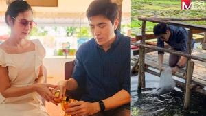 “แซม ยุรนันท์” ควงภรรยาเข้าวัดทำบุญ ปล่อยปลาสะเดาะเคราะห์เริ่มต้นชีวิตใหม่