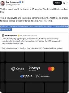 JPMorgan-Mastercard และ Ripple สร้างประวัติศาสตร์โอนพันธบัตรโทเคนข้ามโลกผ่าน XRP Ledger สำเร็จ