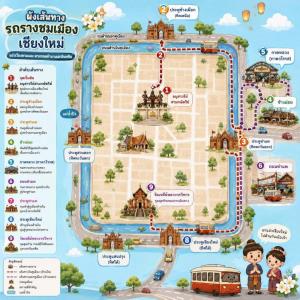 แผนที่เส้นทางวิ่งรถรางในเส้นทางมงคล (ภาพ : ททท.เชียงใหม่)